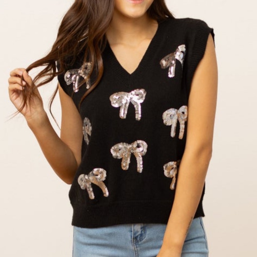 Sequin Bow Vest